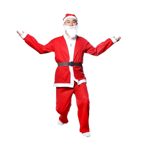 Costum de Moș Crăciun COMPLET: Barbă, bluză, fes și curea
