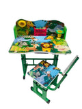 Birou cu scaun pentru copii, reglabile, cadru metalic si lemn, multicolor