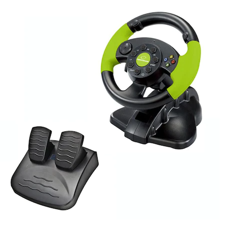 Volan gaming cu pedale, Xbox 360/PC/PS3, 13 butoane, vibratii, negru/verde