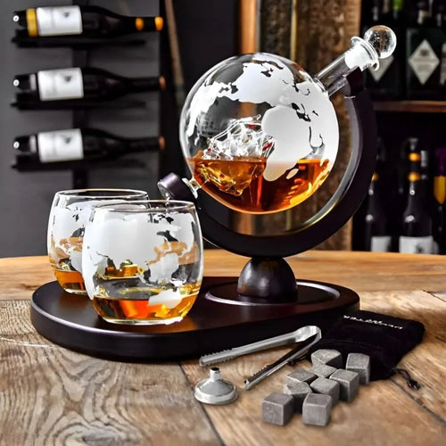 Set Cadou Decantor Glob cu Două Pahare Deluxe pentru Whiskey